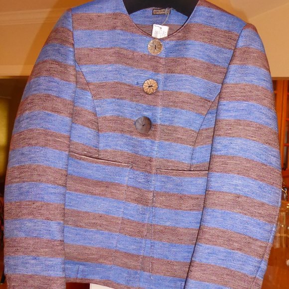 Maliparmi Women's Latrice Mali Blue Brown Stripe Jacket US Size 4 Euro Size 40 - Picture 2 of 8